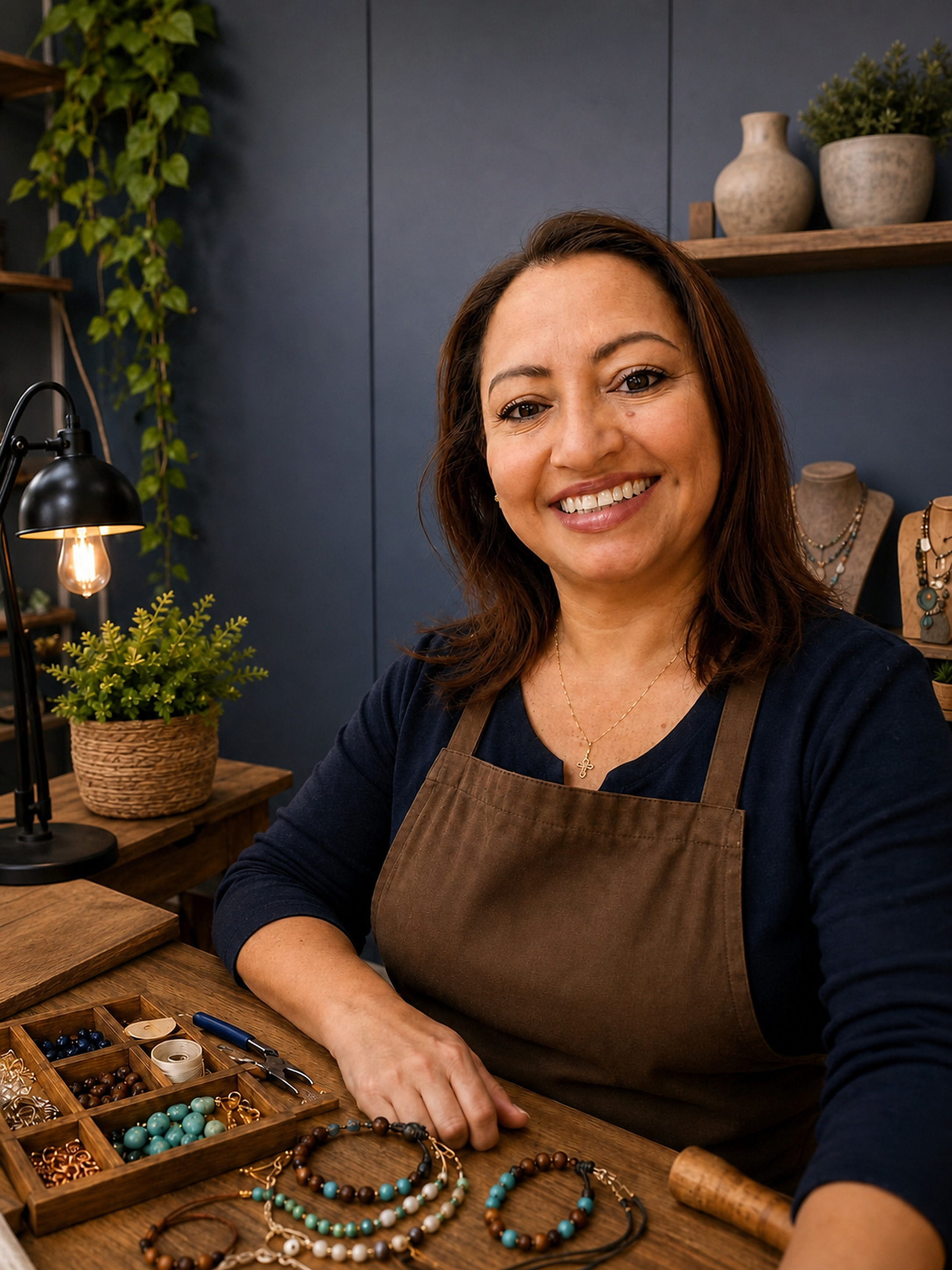 Martha Liliana Méndez trabajando en su mesa de joyería